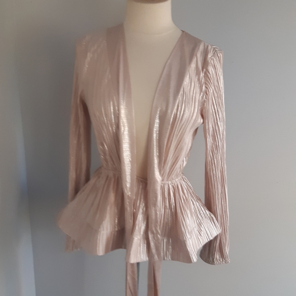 NWOT Luxxel WOMEN'S long sleeve blouse pink silver Size M - Picture 11 of 15